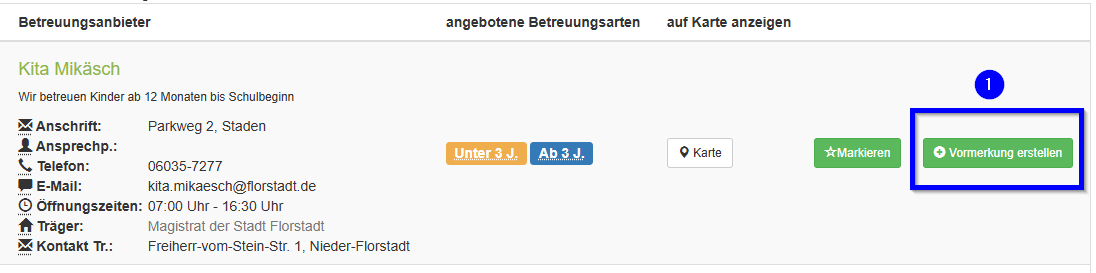 Vormerkung erstellen
