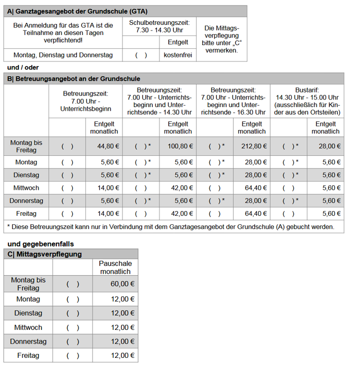 Betreuungszeiten und -preise - BGS