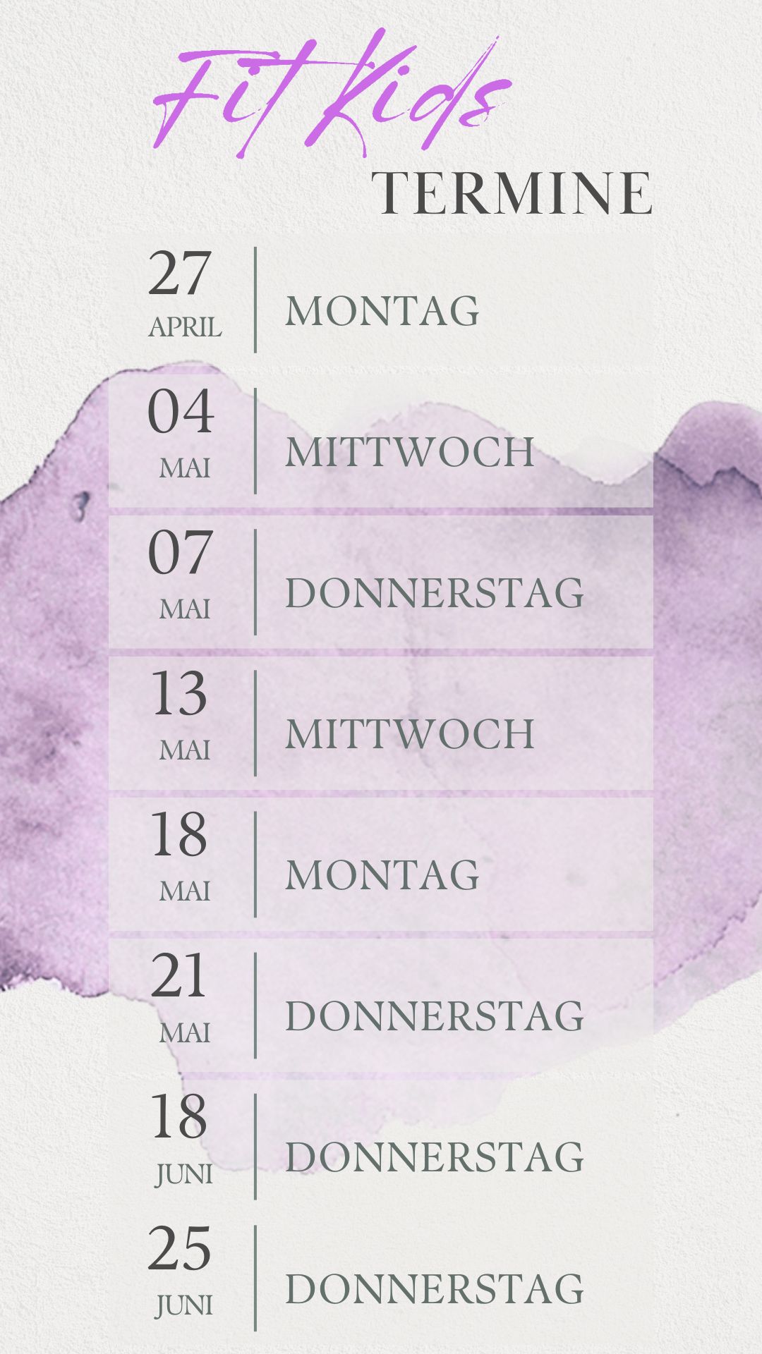 Termine für Fitkids April bis Juni 26