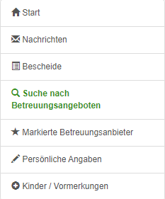 Menü - Suche nach Betreuungsangeboten