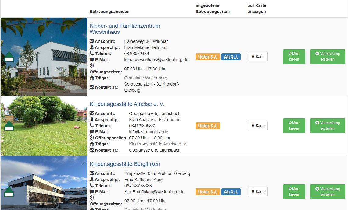 Betreuungsangebot Vormerkung